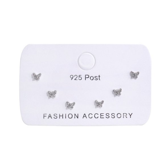 #NEW [3 PAIRS SET] 925 Sterling Silver Diamond Butterfly Earrings - Picture 5 of 5